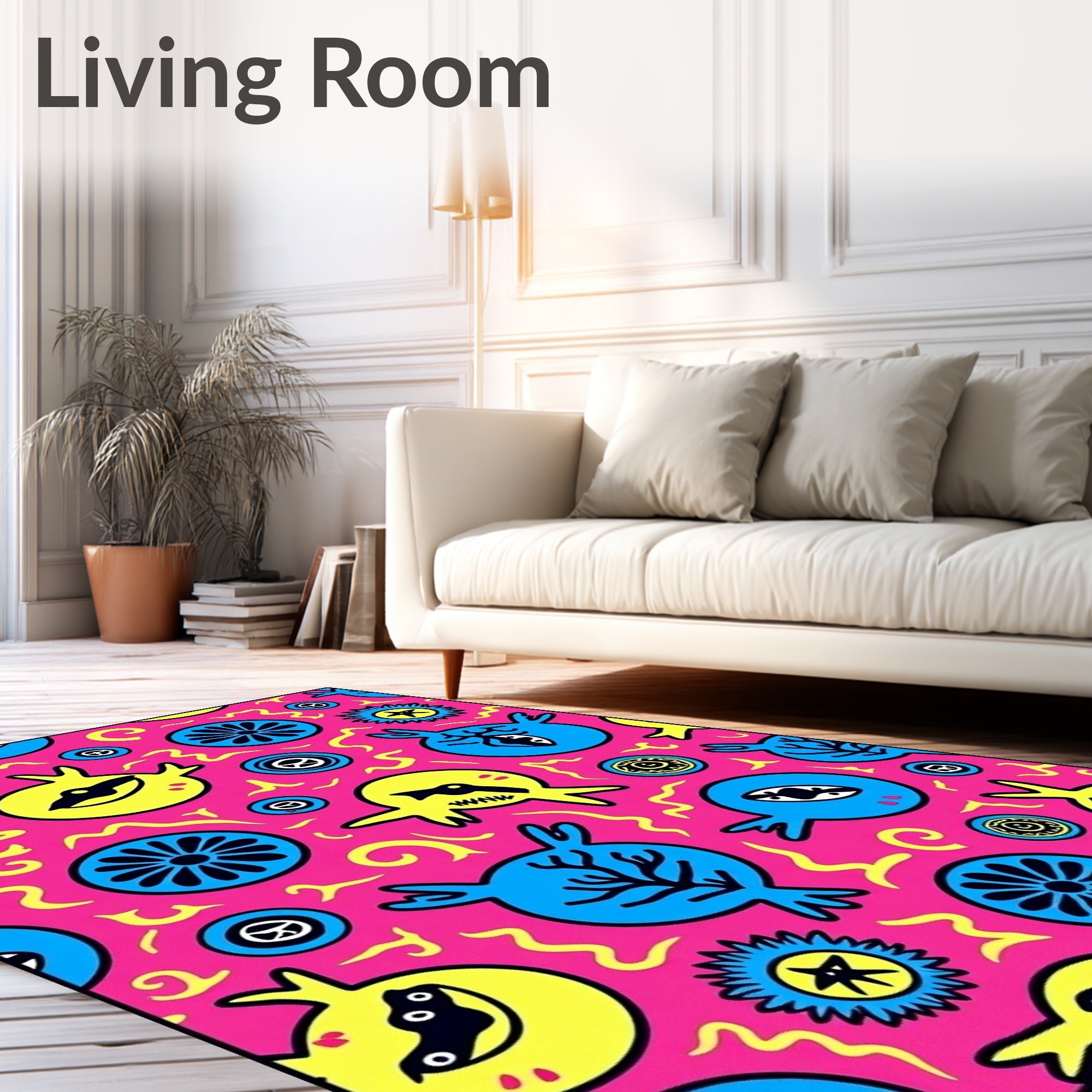 Groovy Pink Yellow Blue Abstract Monsters Rug