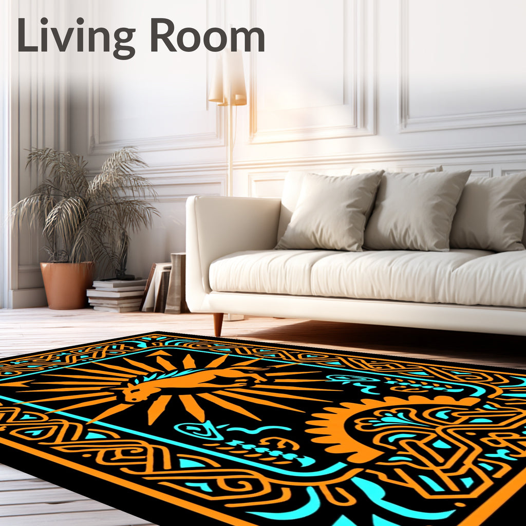 Orange Horse Sunburst Celtic Frame Rug