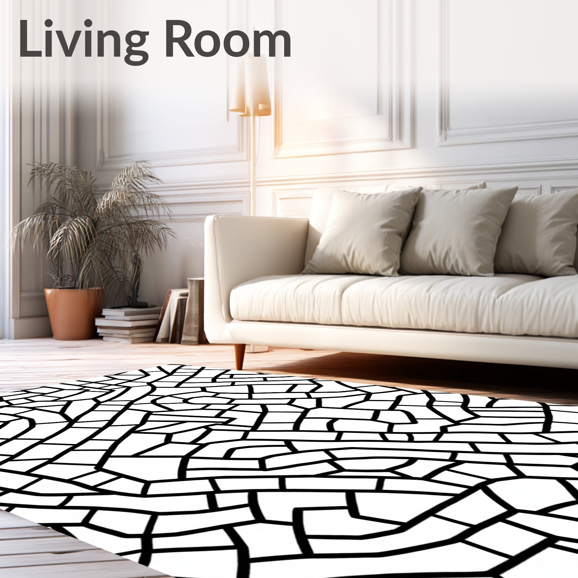 Black White Intersecting Lines Rug