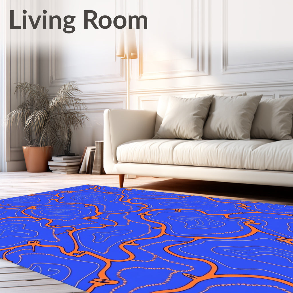Vibrant Blue Orange Organic Flow Rug