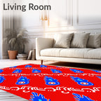 Crimson Blue Abstract Chain Rug