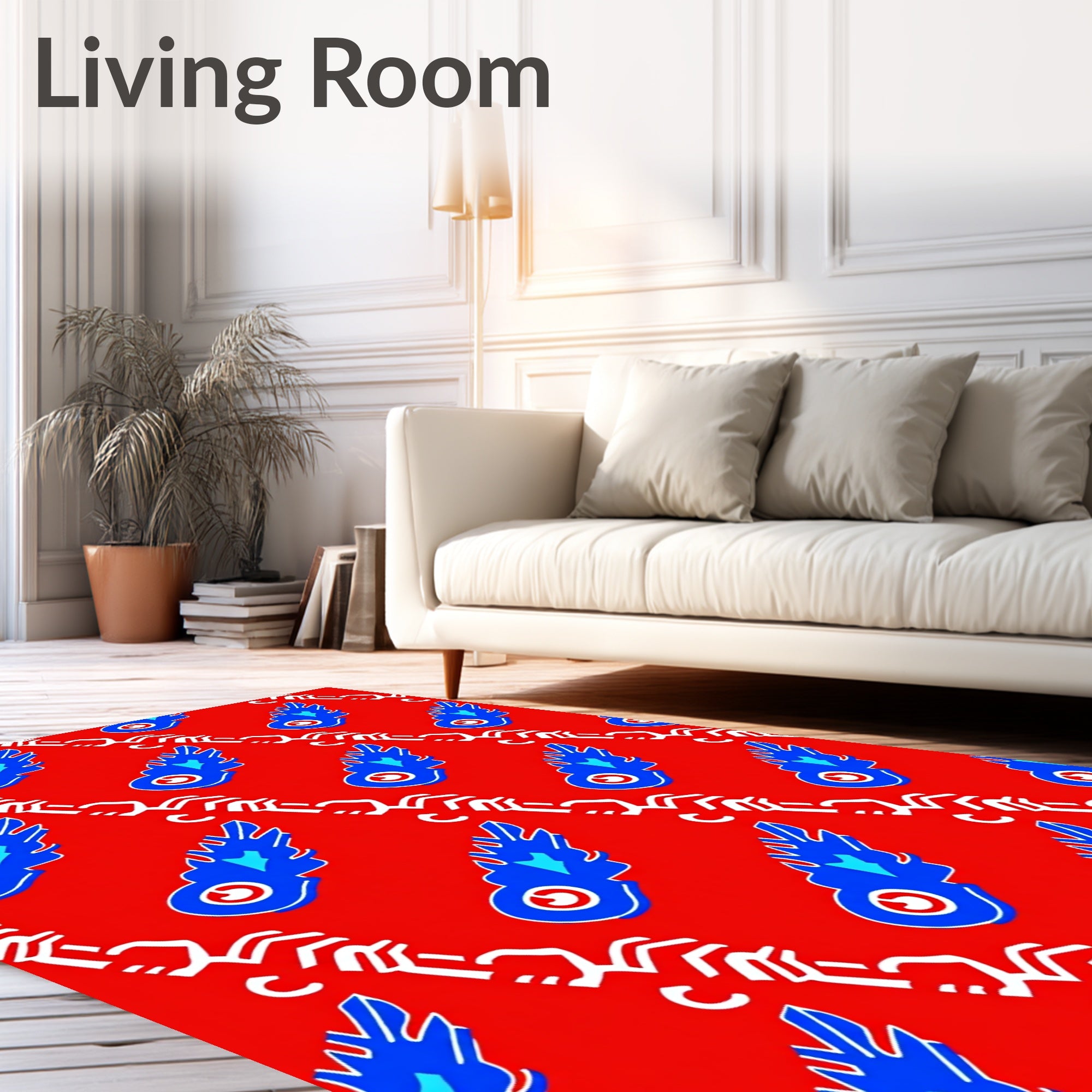Crimson Blue Abstract Chain Rug