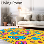 Playful Blue Pink Creatures Yellow Ground Rug