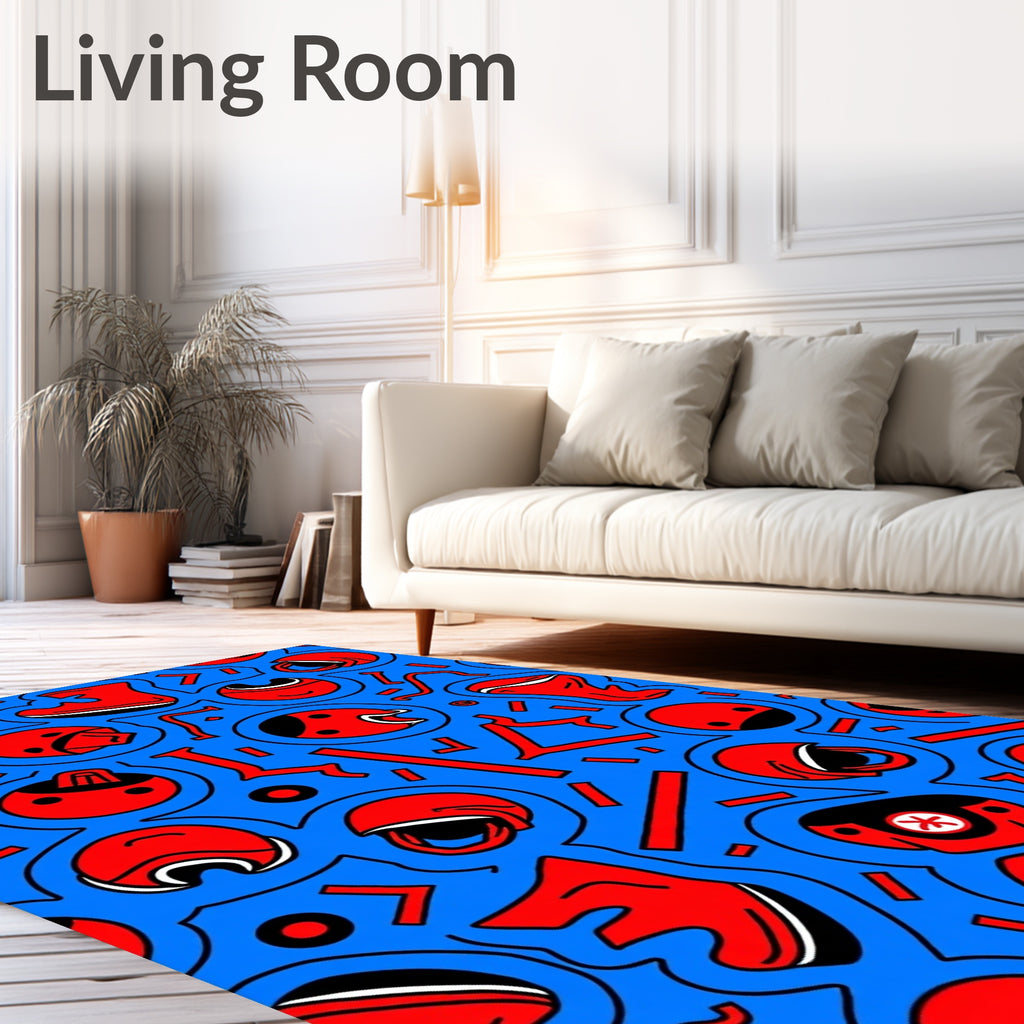 Red And Blue Retro Faces Rug