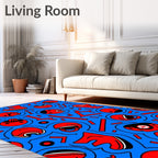 Red And Blue Retro Faces Rug