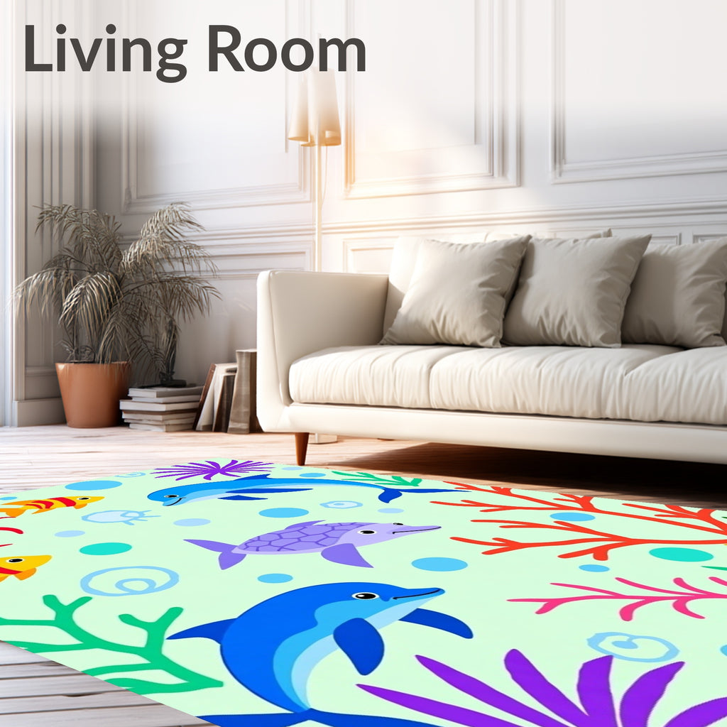 Ocean Life Dolphin Turtle Octopus Coral Rug