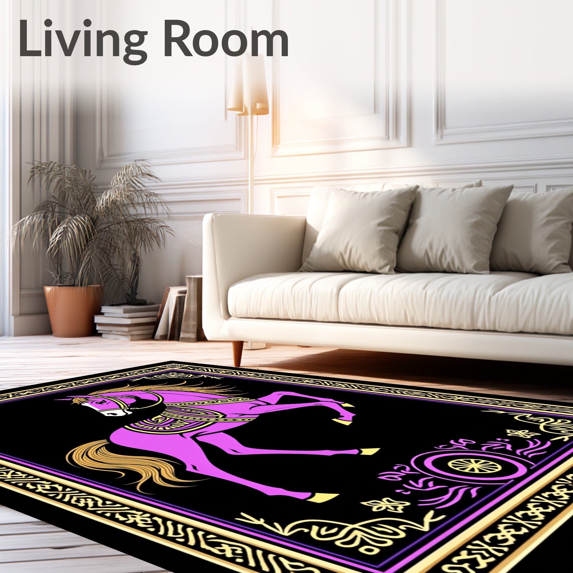 Majestic Purple Horse Golden Embellished Rug