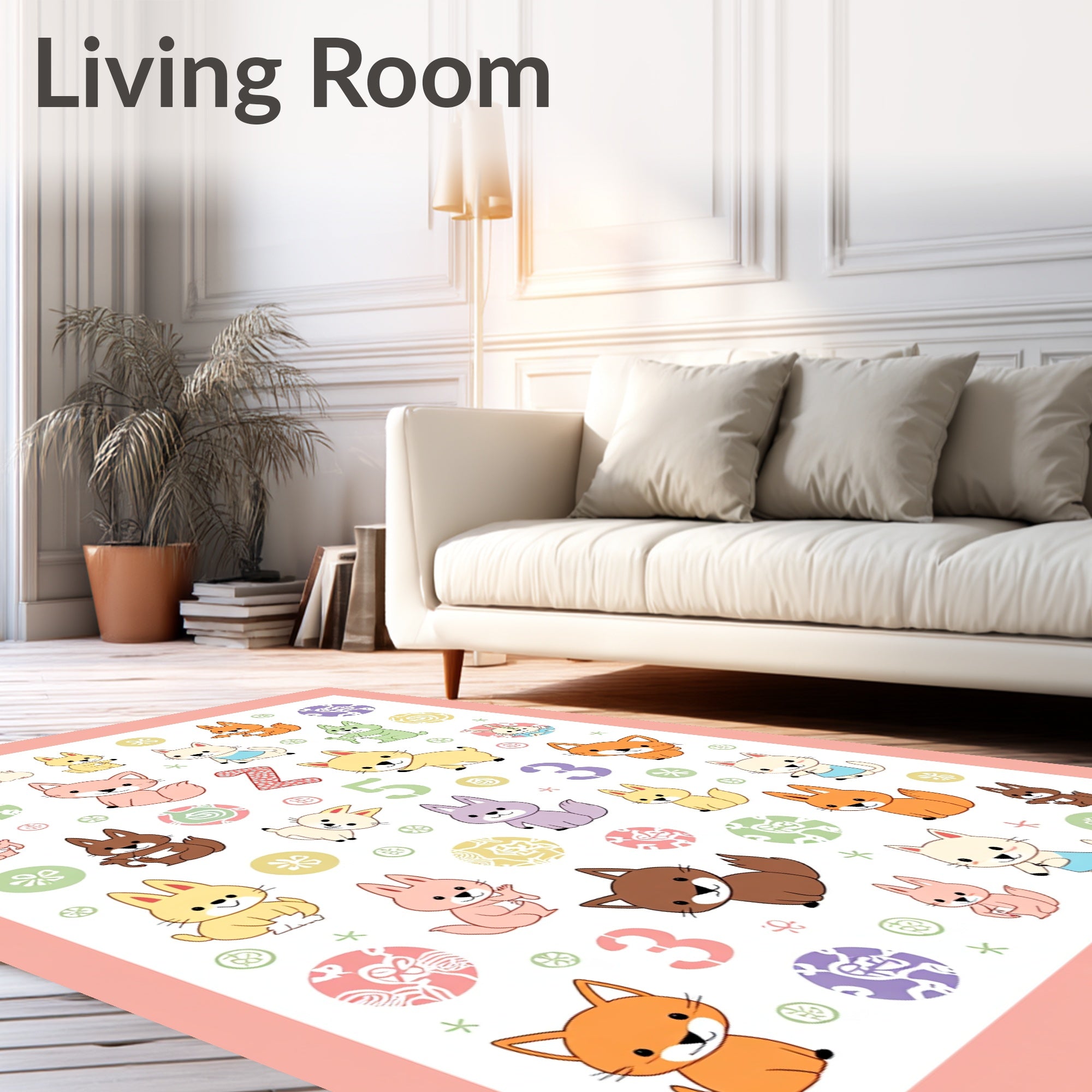 Playful Kawaii Animals Colorful Circles Numbers Rug
