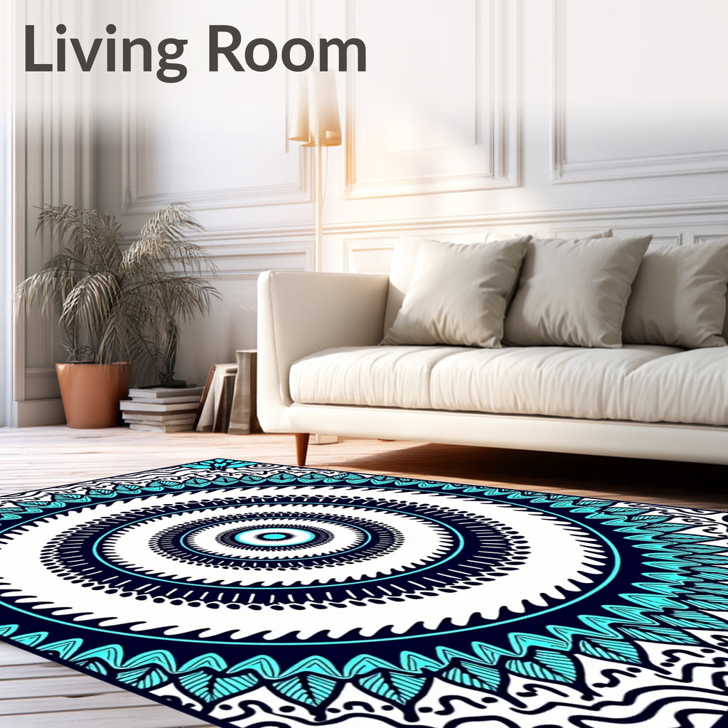 Deep Teal Concentric Mandala Bloom Rug