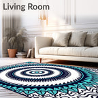 Deep Teal Concentric Mandala Bloom Rug