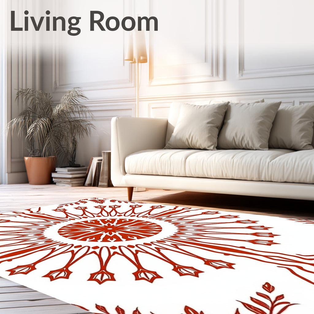 Crimson Sunburst Branch Medallion Rug