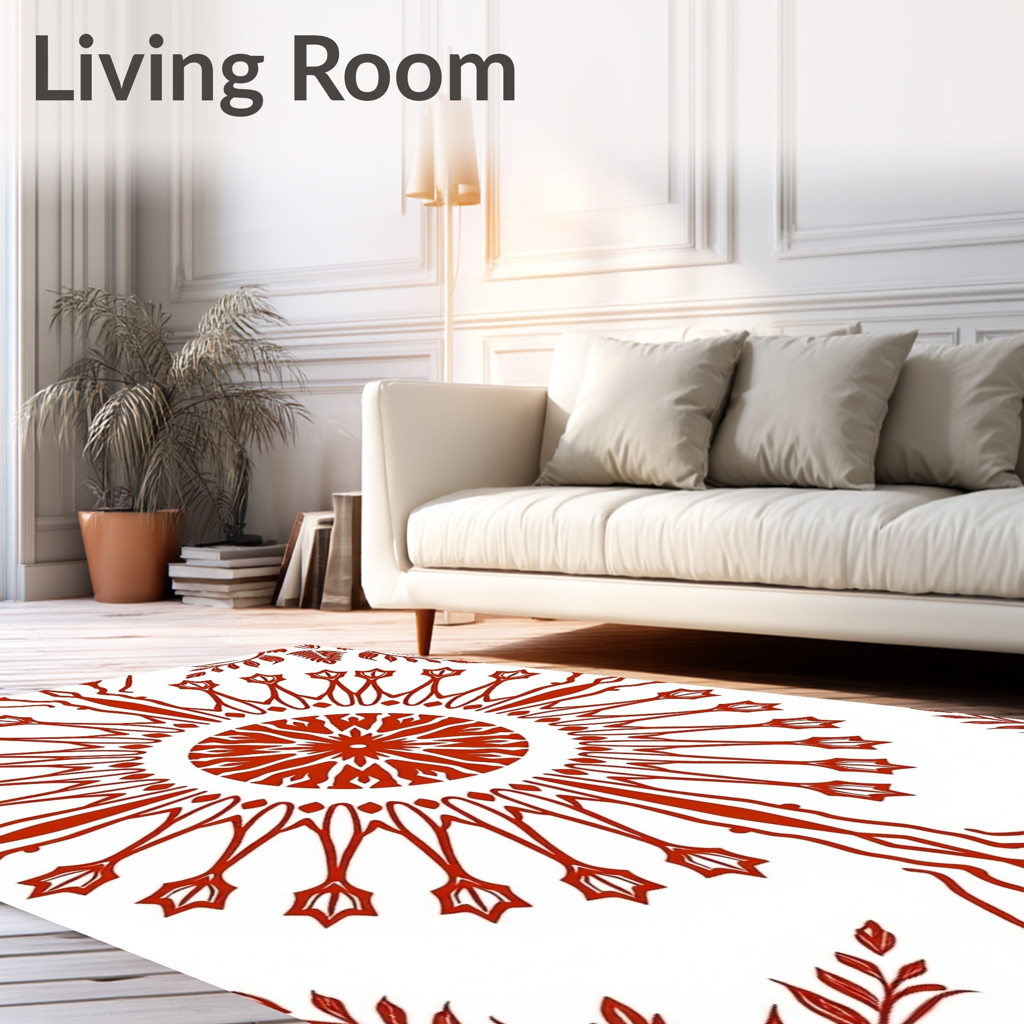 Crimson Sunburst Branch Medallion Rug