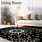 Black Yellow White Sunburst Mandala Rug