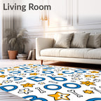Cute Blue Alphabet Star Flowers Rug