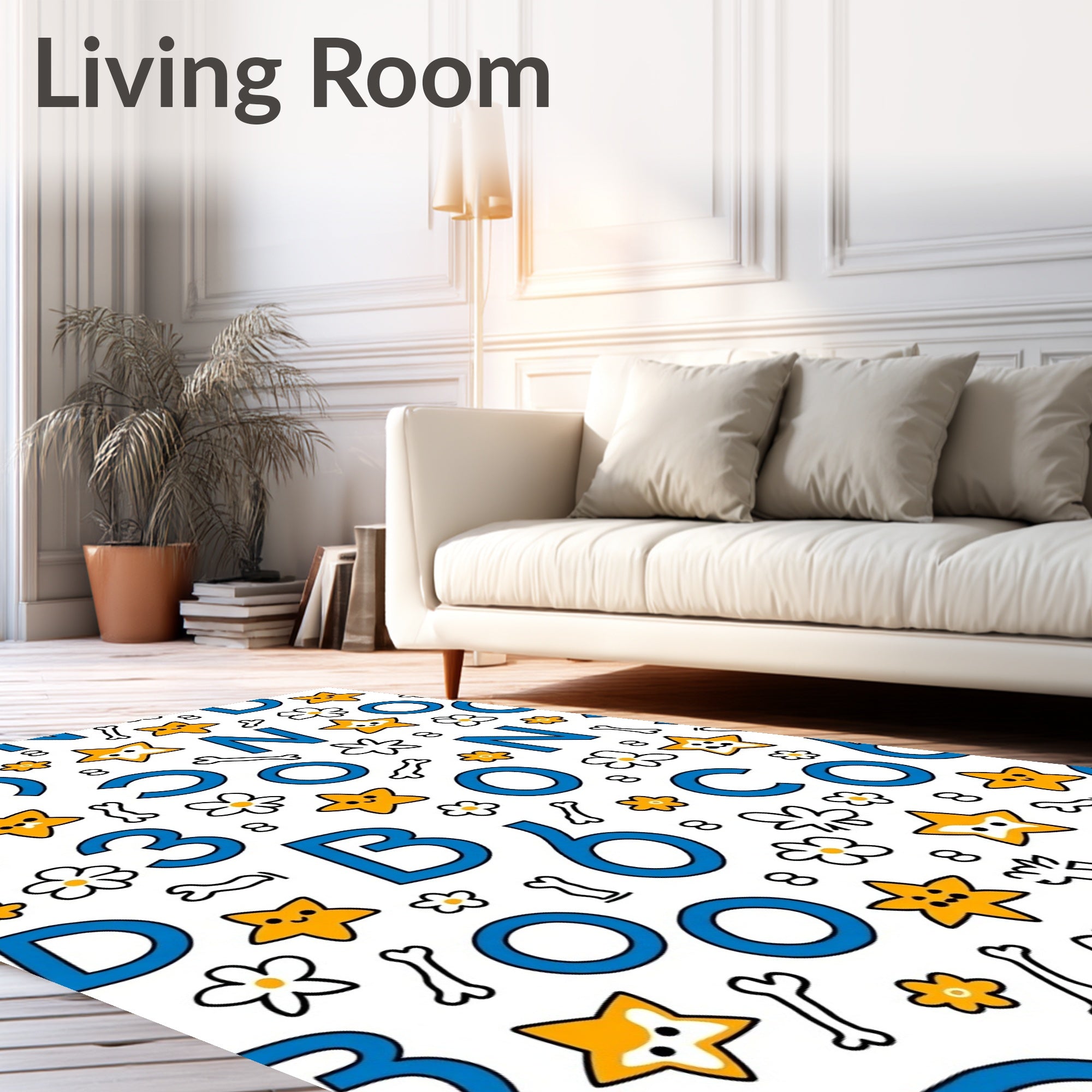 Cute Blue Alphabet Star Flowers Rug