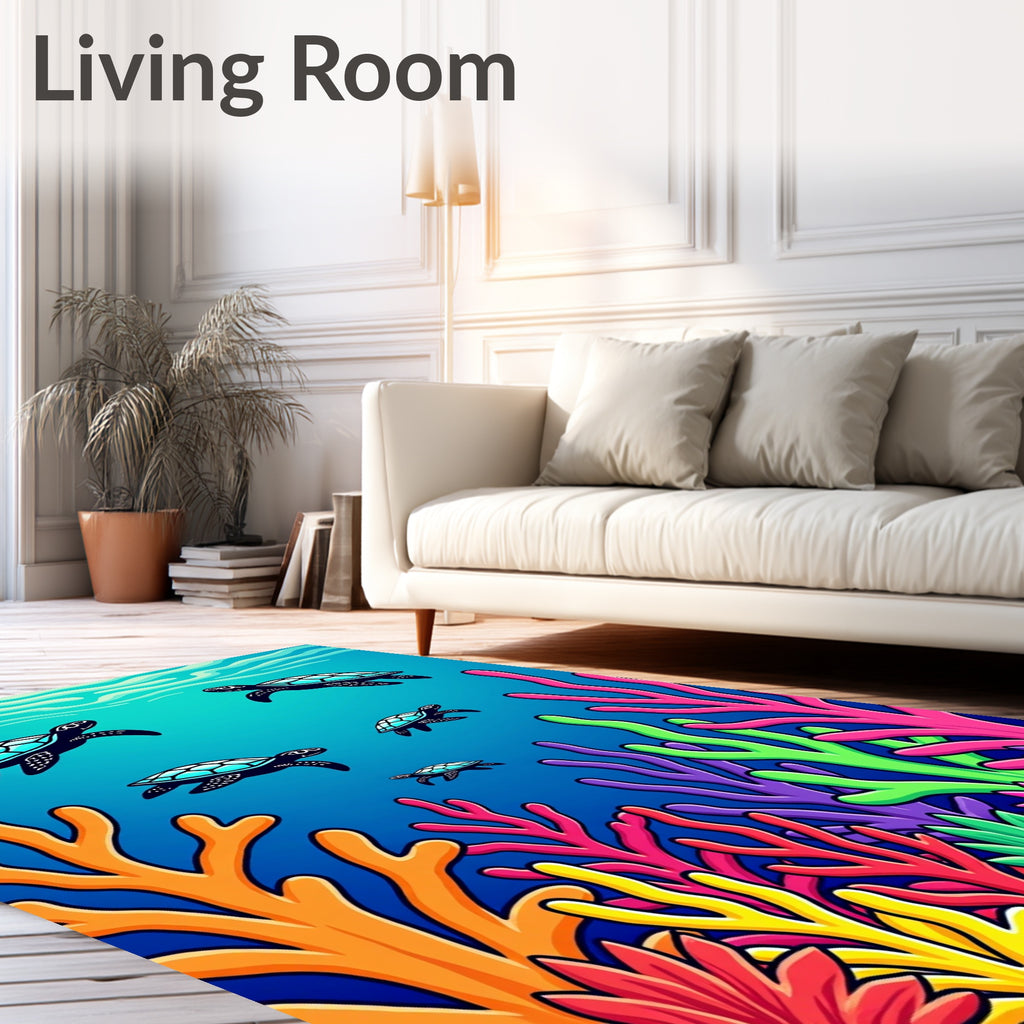 Oceanic Turtle Coral Reef Scene Rug