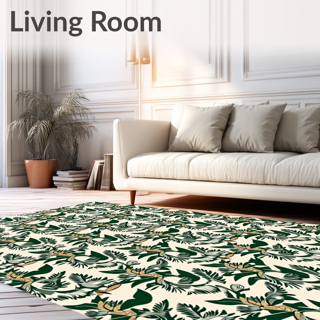 Lush Green Leafy Floral Arrangement Rug