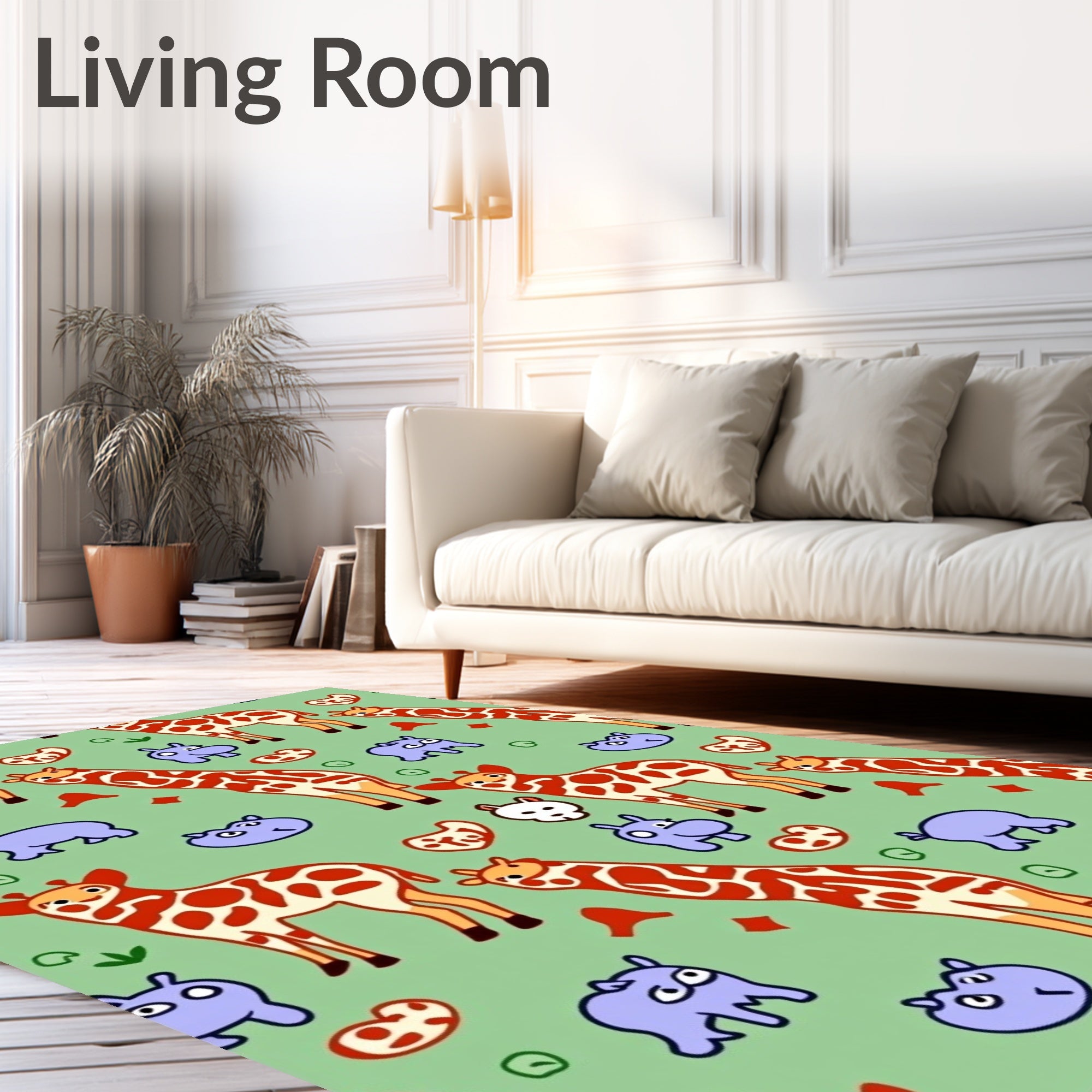 Whimsical Giraffe Safari Animals Rug