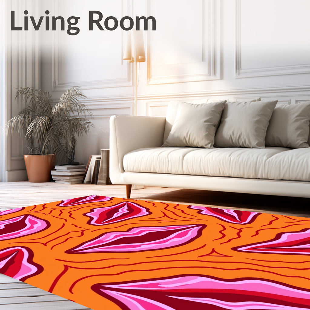 Vibrant Orange Pink Lips Swirl Rug