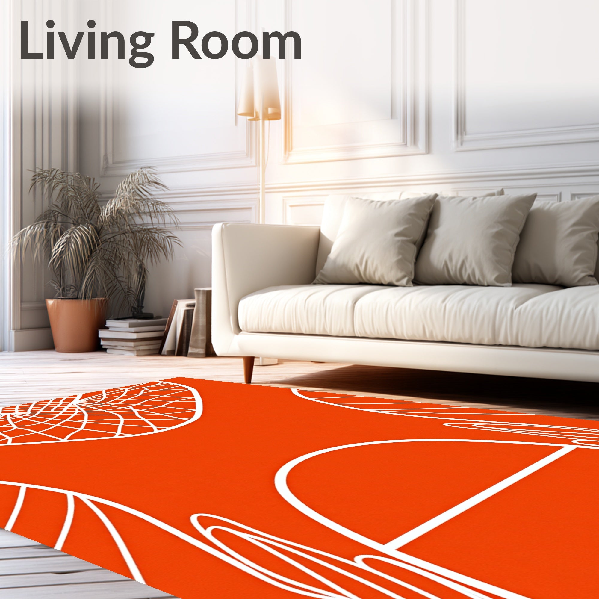 Vibrant Orange White Abstract Swirl Rug
