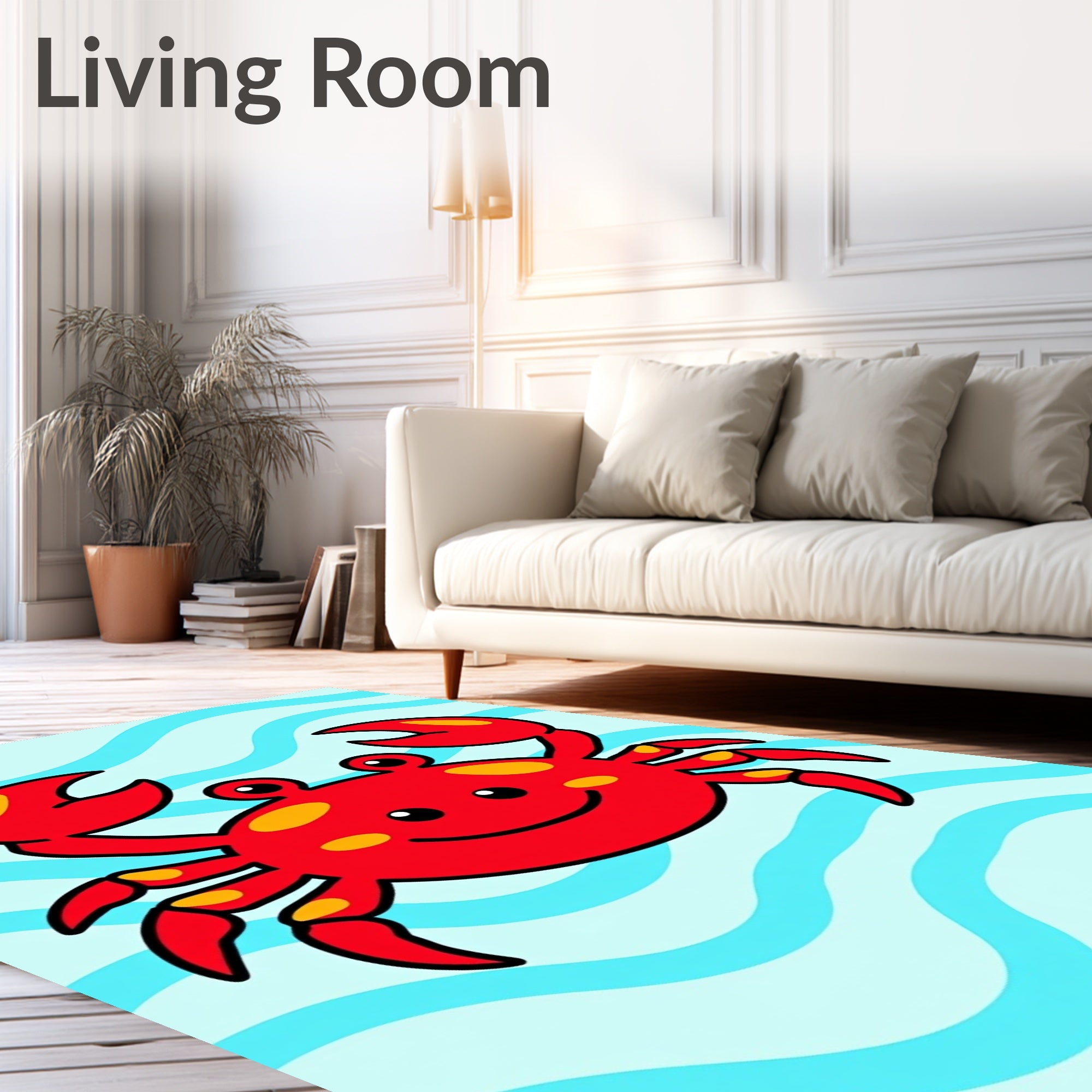 Cute Red Crab Ocean Waves Rug