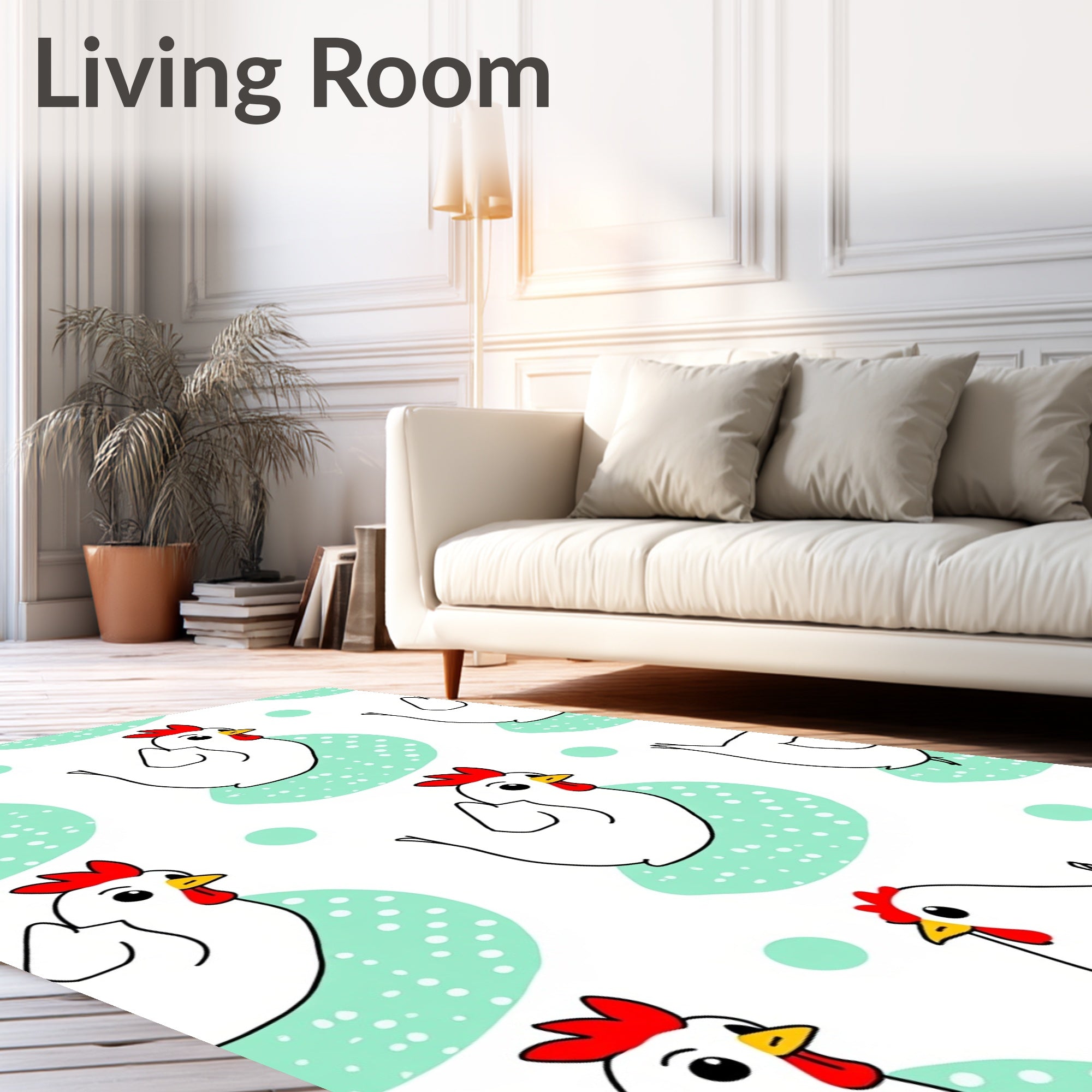 Cute White Chicken Farm Animals Rug