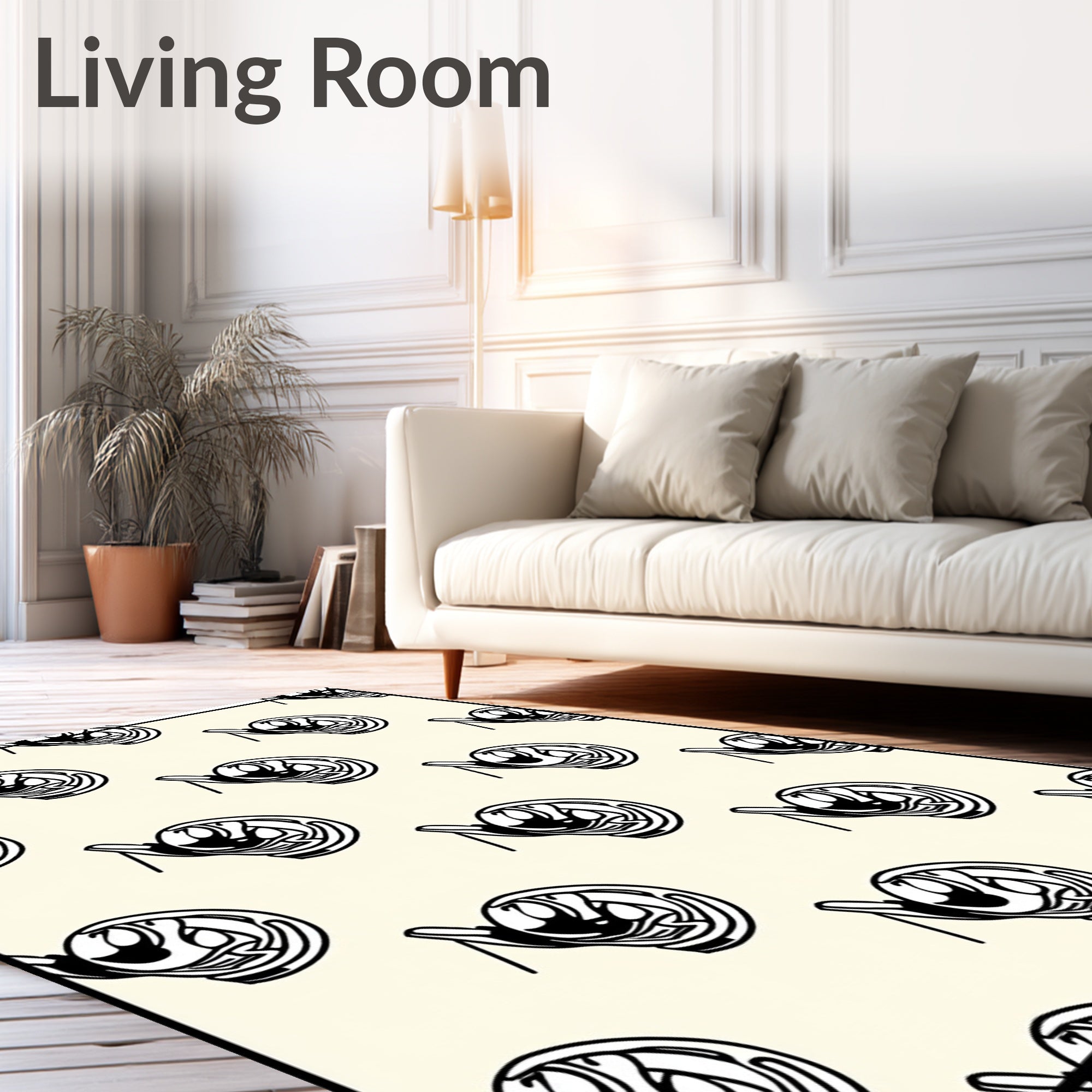 Cream Black Retro Abstract Machine Rug