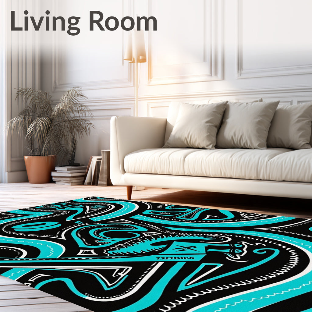Bold Turquoise Swirl Abstract Contemporary Rug