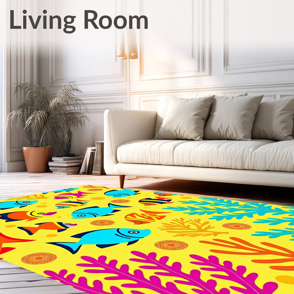 Bright Yellow Tropical Fish Coral Rug
