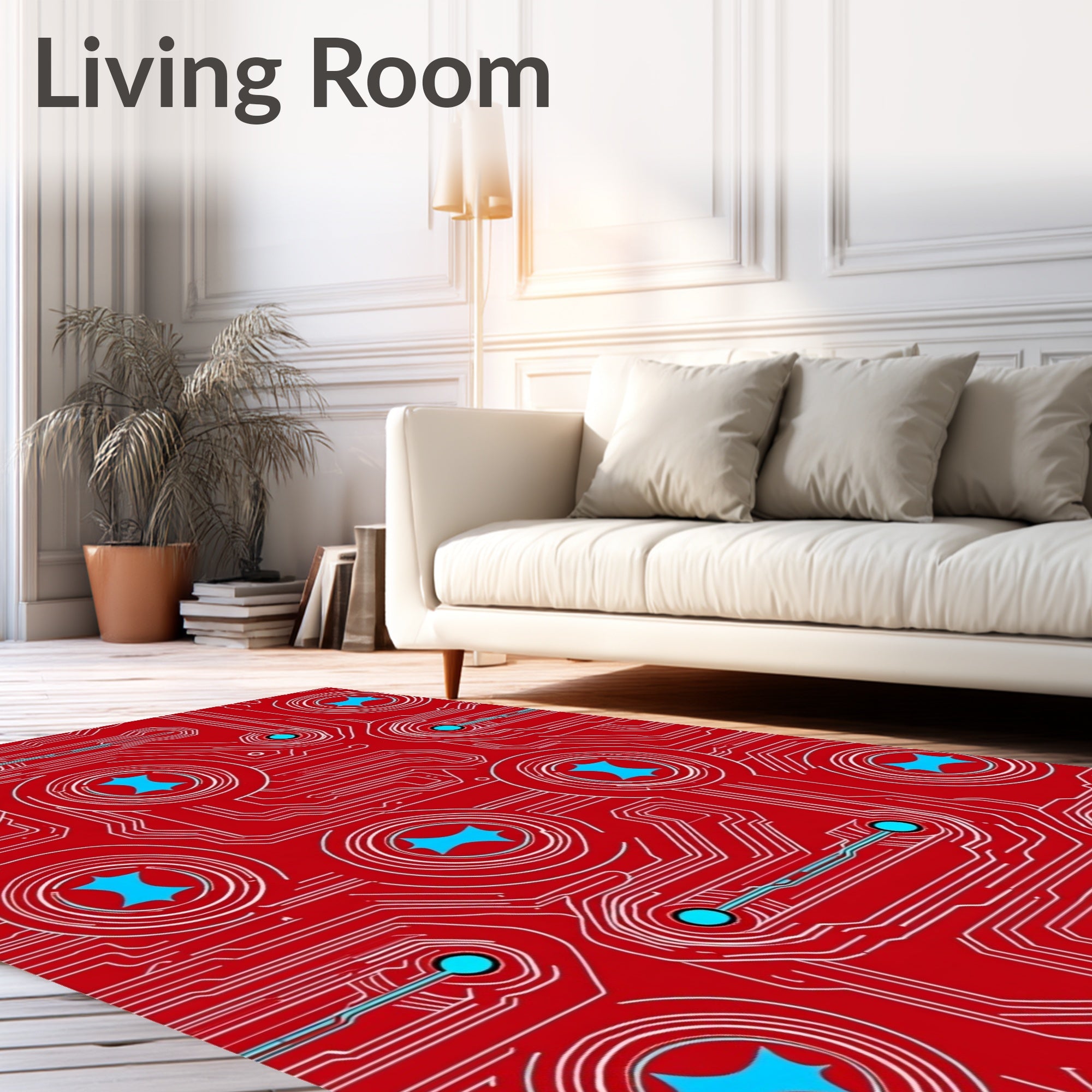 Red Circuit Board Starburst Rug