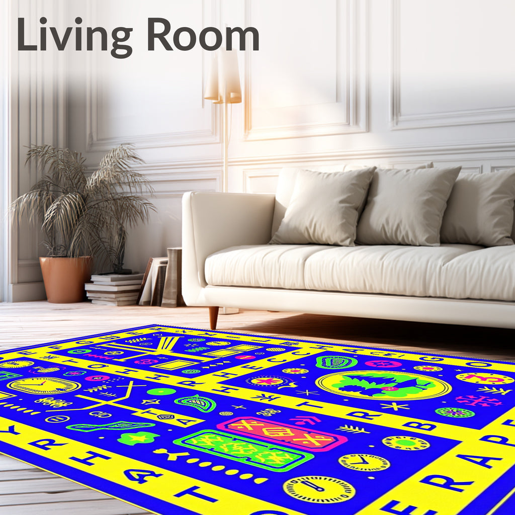Bold Blue Yellow Alphabet Graphic Rug