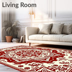 Deep Red Floral Mandala Centerpiece Rug