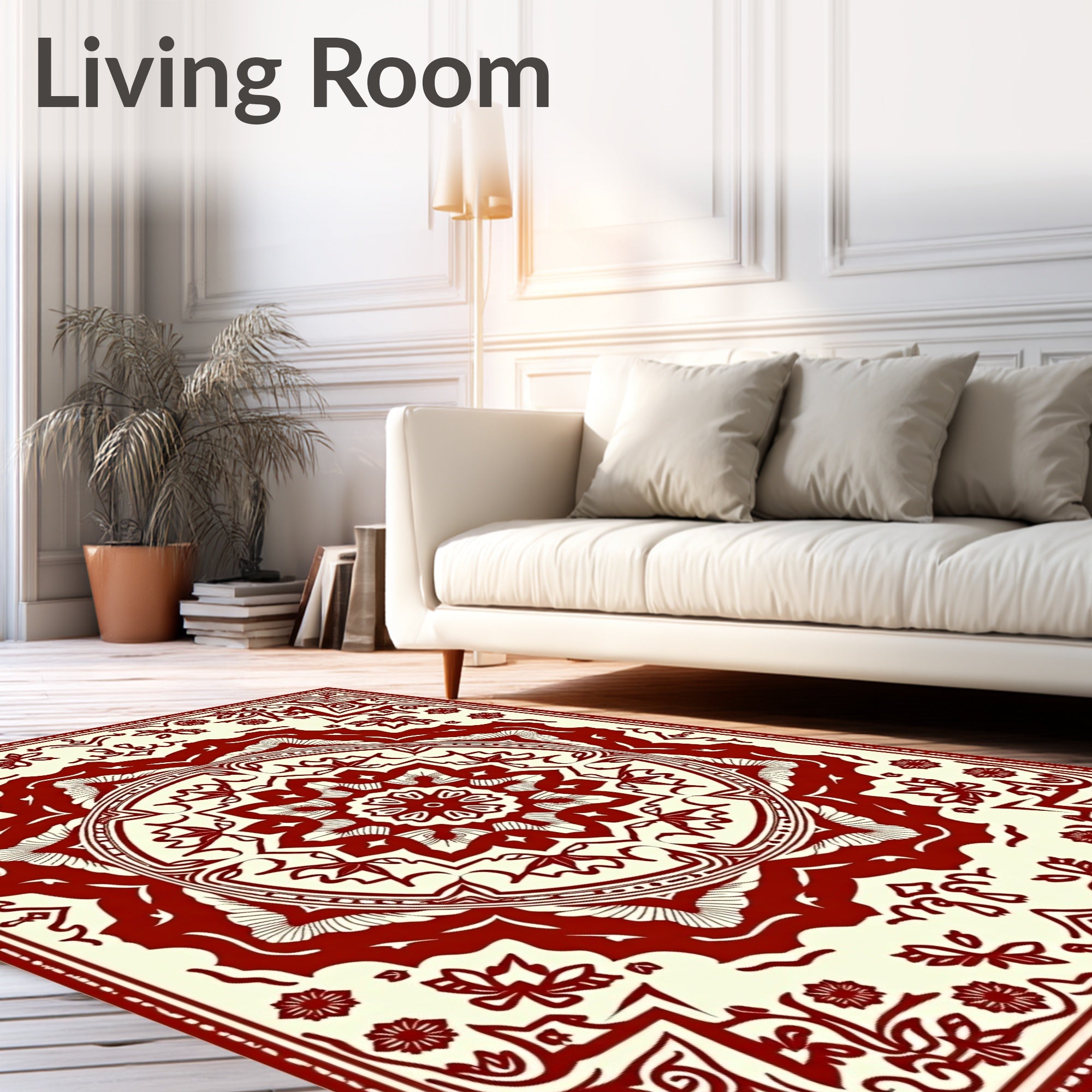 Deep Red Floral Mandala Centerpiece Rug