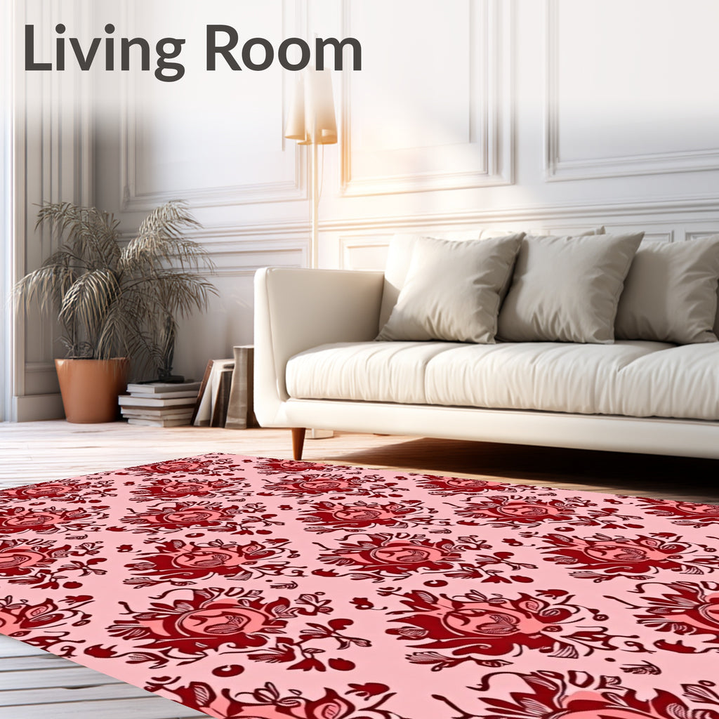 Rich Crimson Bloom Damask Tapestry Rug
