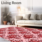 Rich Crimson Bloom Damask Tapestry Rug