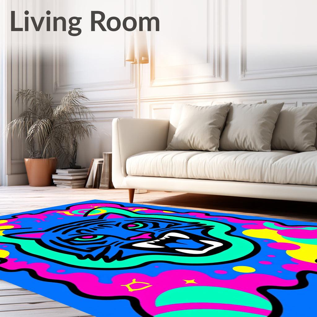 Vivid Blue Tiger Cosmic Swirls Rug