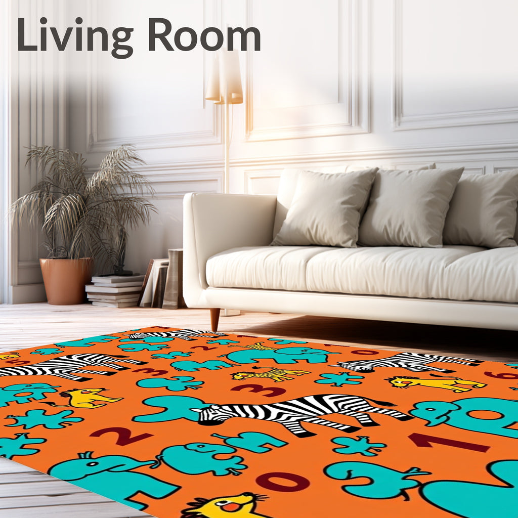 Fun Safari Animals and Numbers Orange Rug
