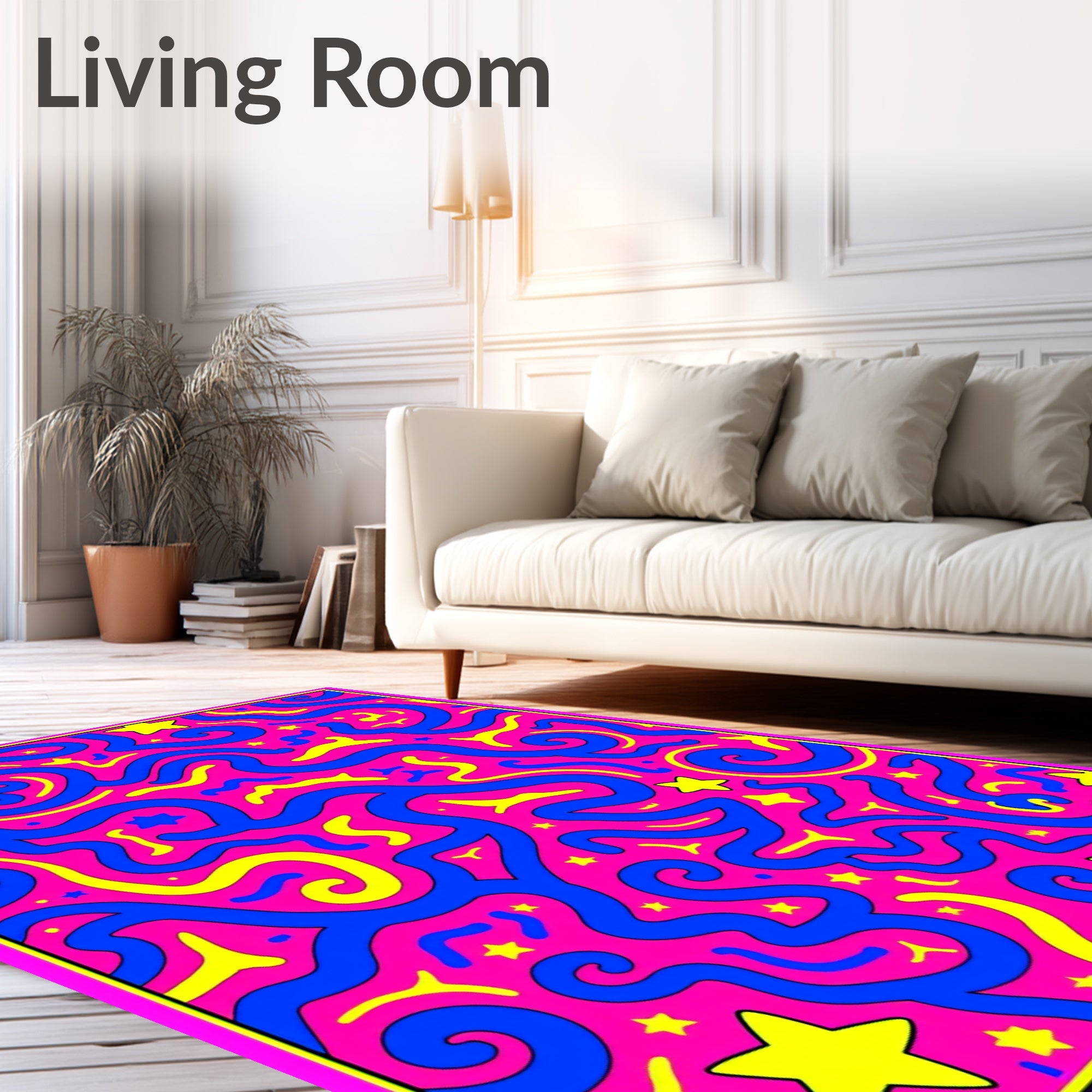 Vibrant Blue Yellow Starry Swirl Rug