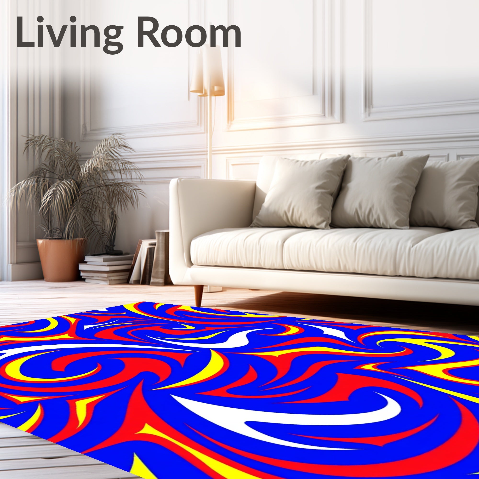 Bold Blue Red Yellow Swirls Rug