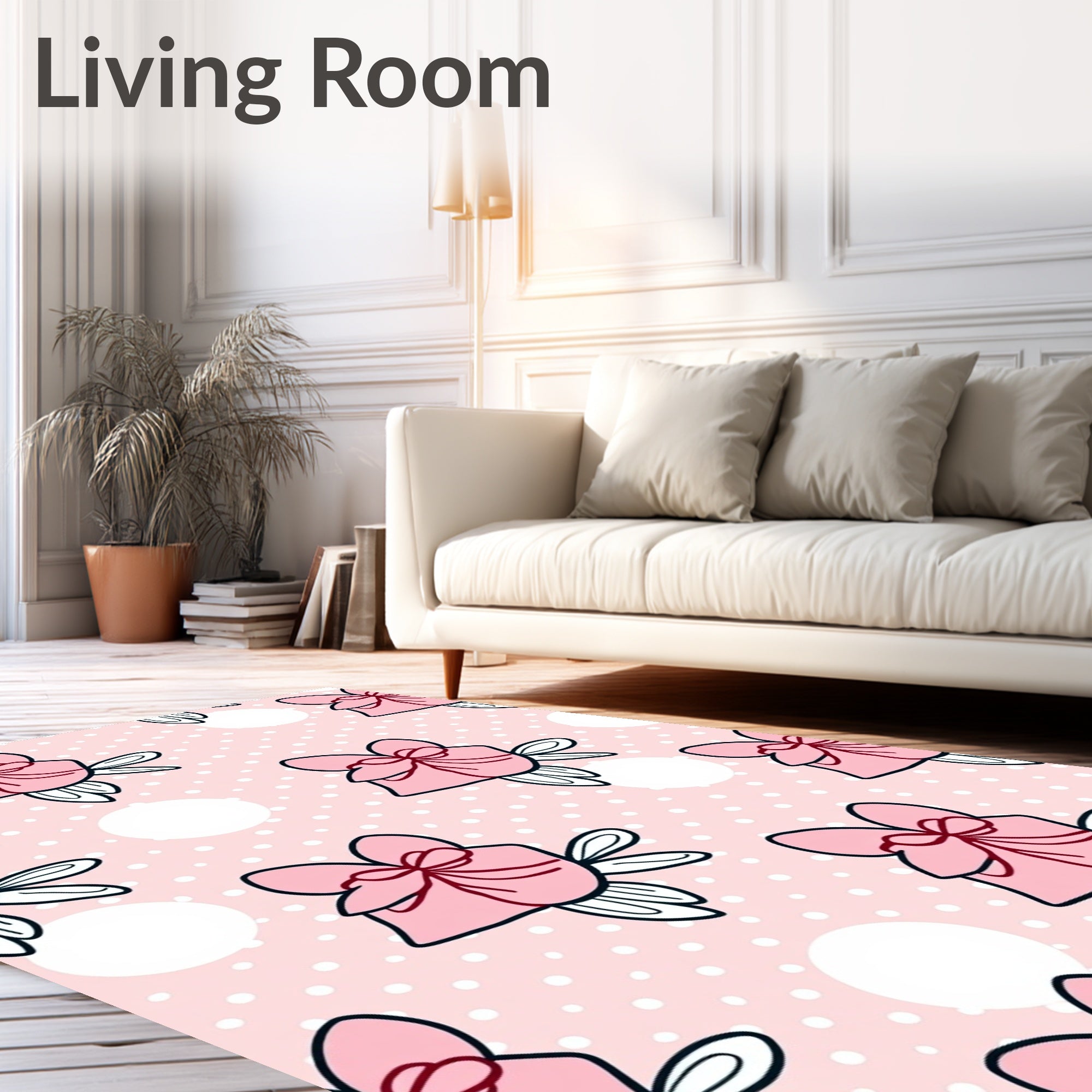 Pink Gift Bow Polka Dot Whimsical Rug