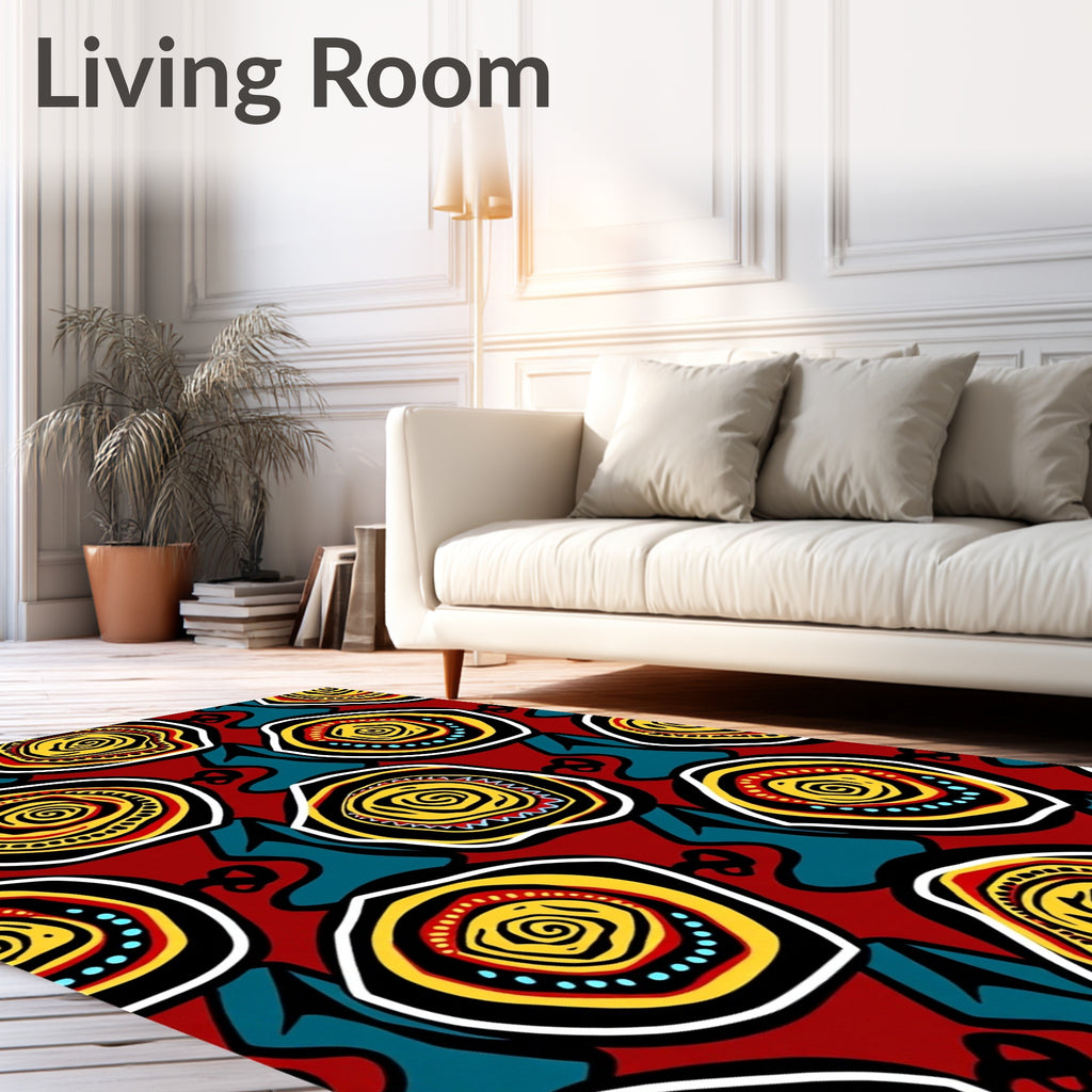 Vibrant Red Abstract Swirl Circles Rug