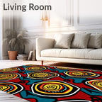 Vibrant Red Abstract Swirl Circles Rug