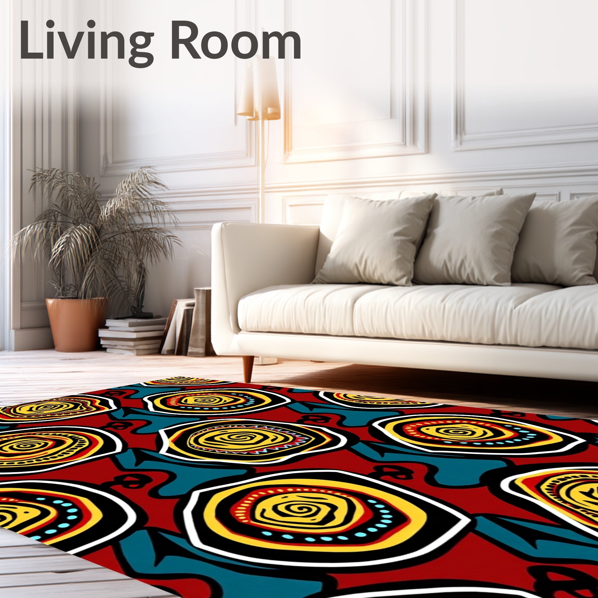 Vibrant Red Abstract Swirl Circles Rug