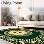 Green and Gold Floral Medallion Border Rug