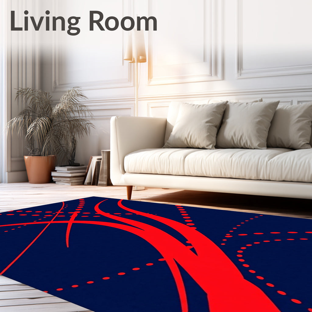 Crimson Swirls on Navy Background Rug