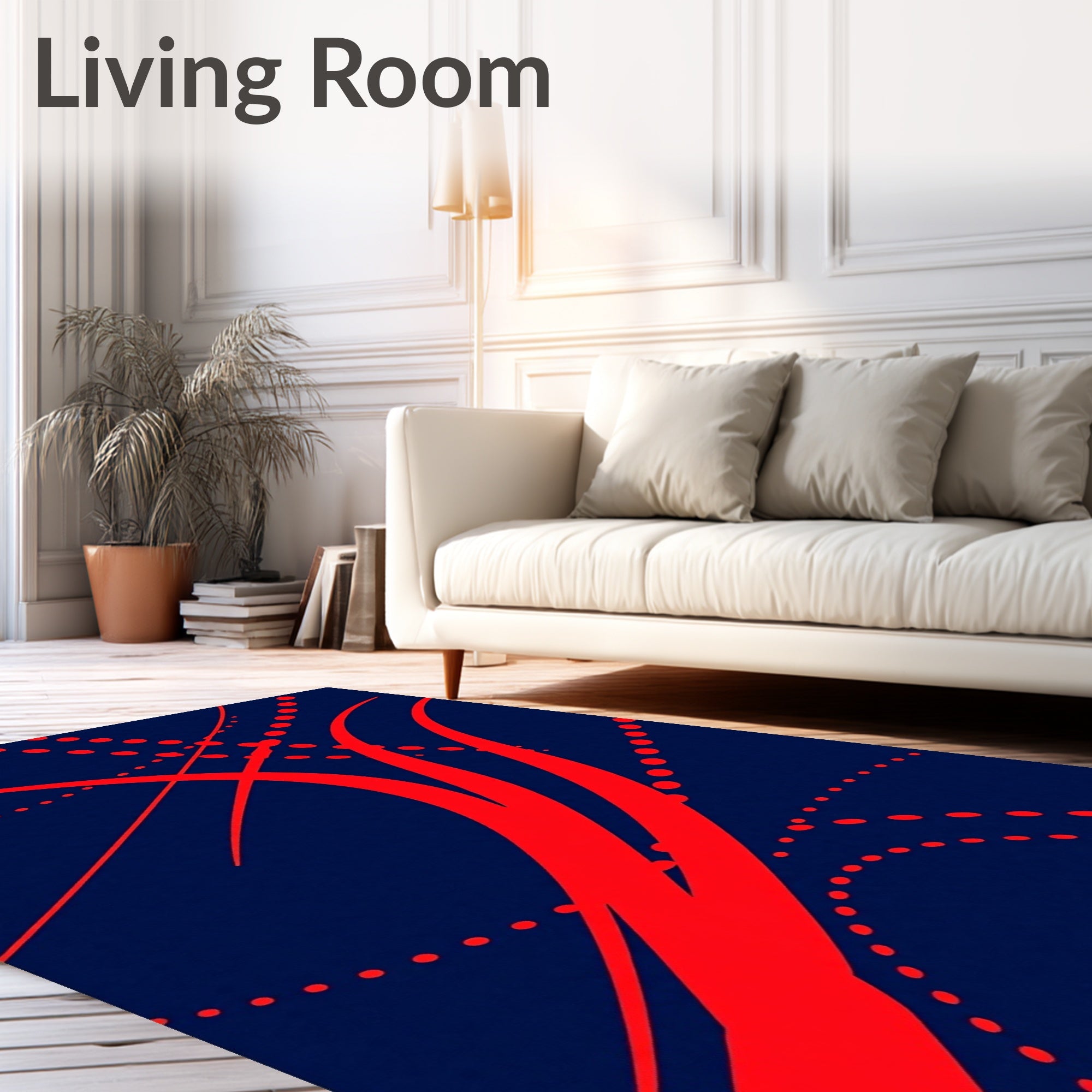 Crimson Swirls on Navy Background Rug
