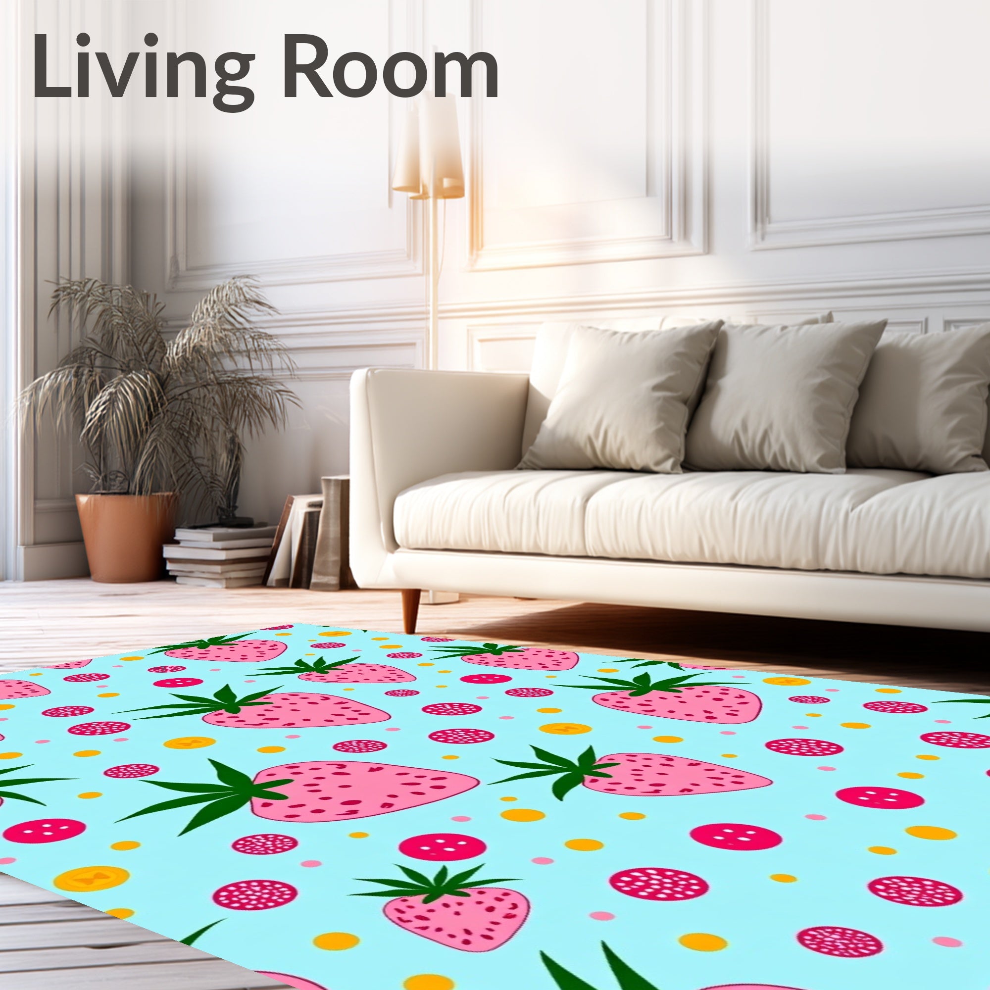 Playful Pink Strawberry Polka Dot medley Rug
