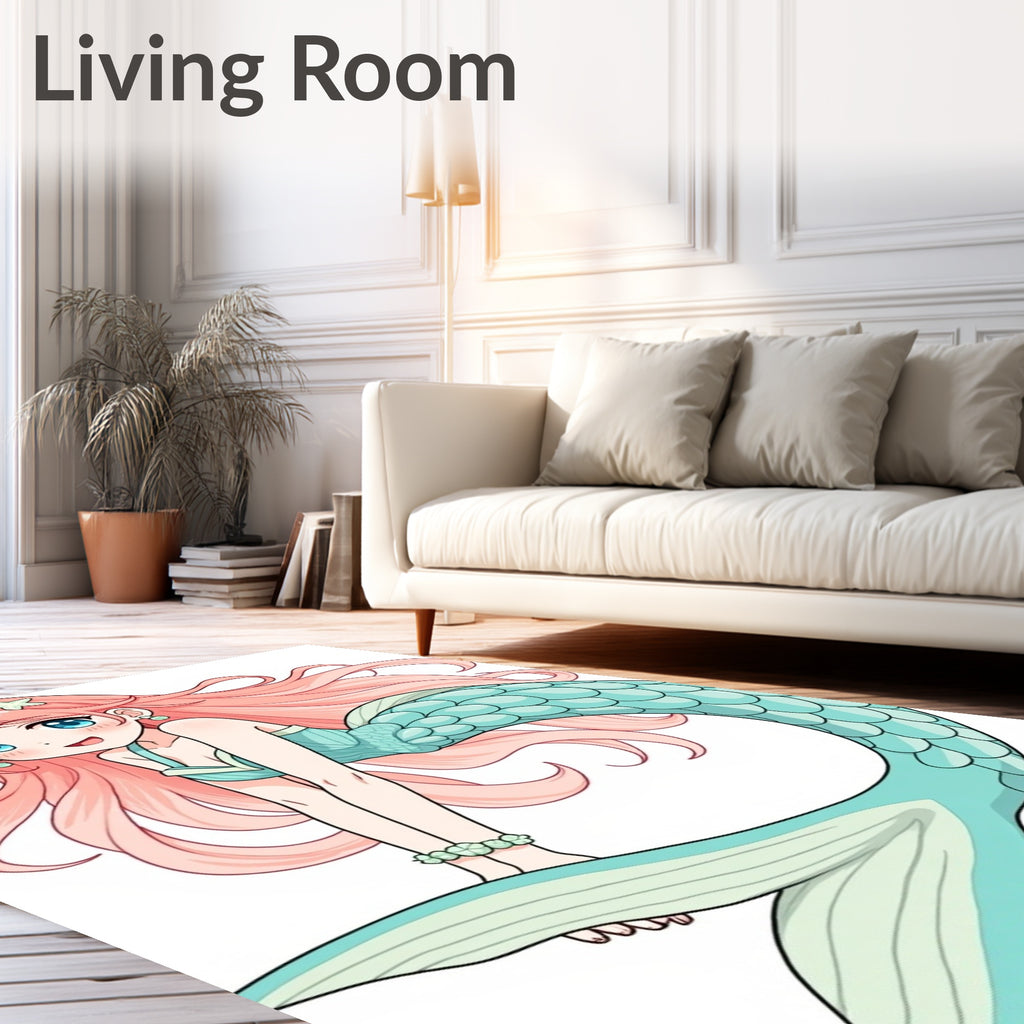 Kawaii Pink Hair Mermaid Ocean Swirls Rug
