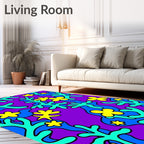 Purple Teal Yellow Floral Abstract Rug