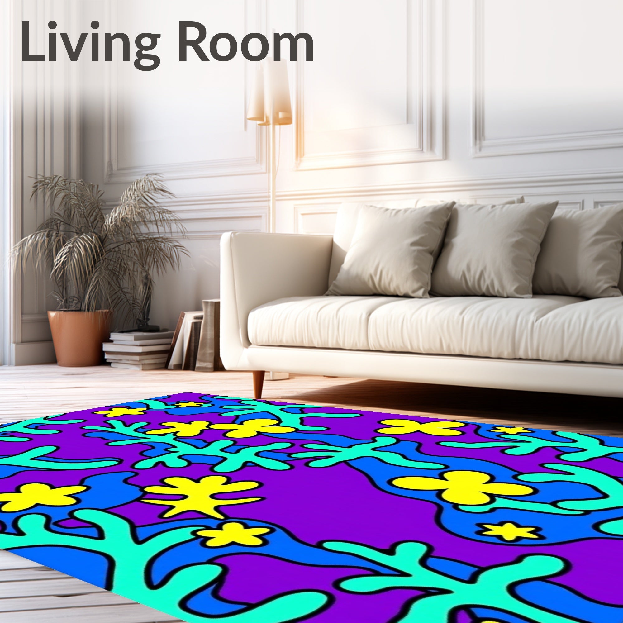 Purple Teal Yellow Floral Abstract Rug